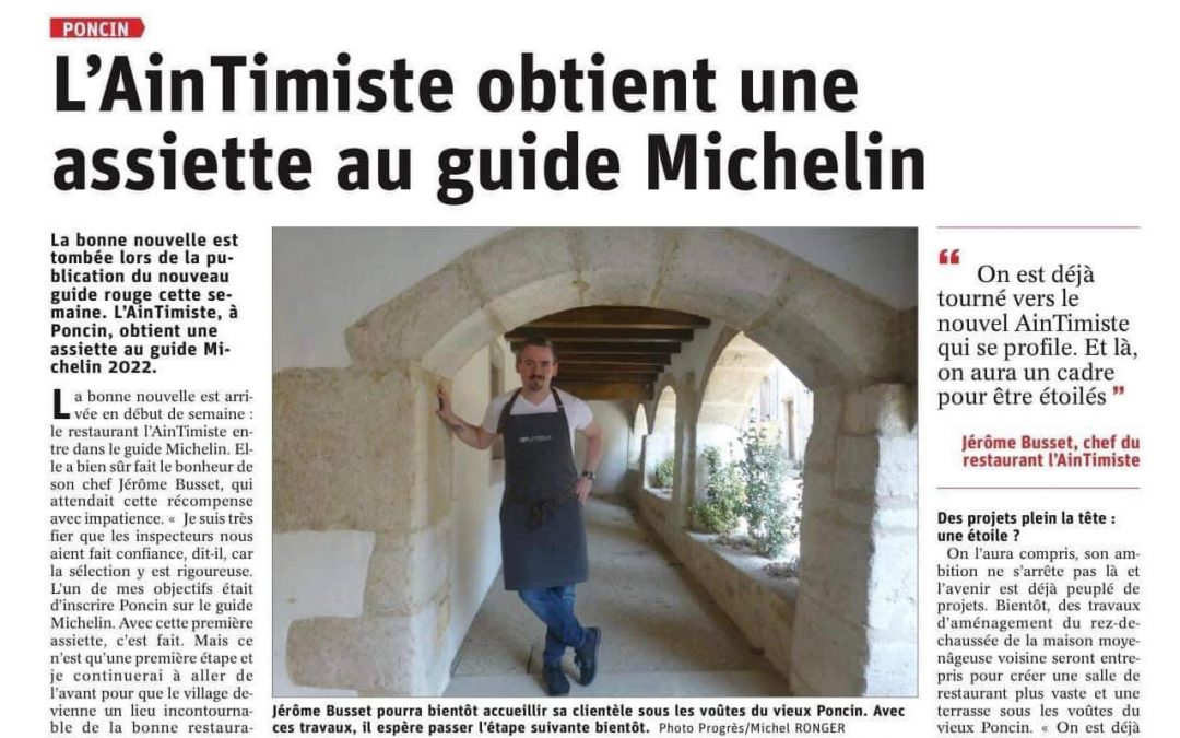 L’AinTimiste obtient une assiette au guide Michelin
